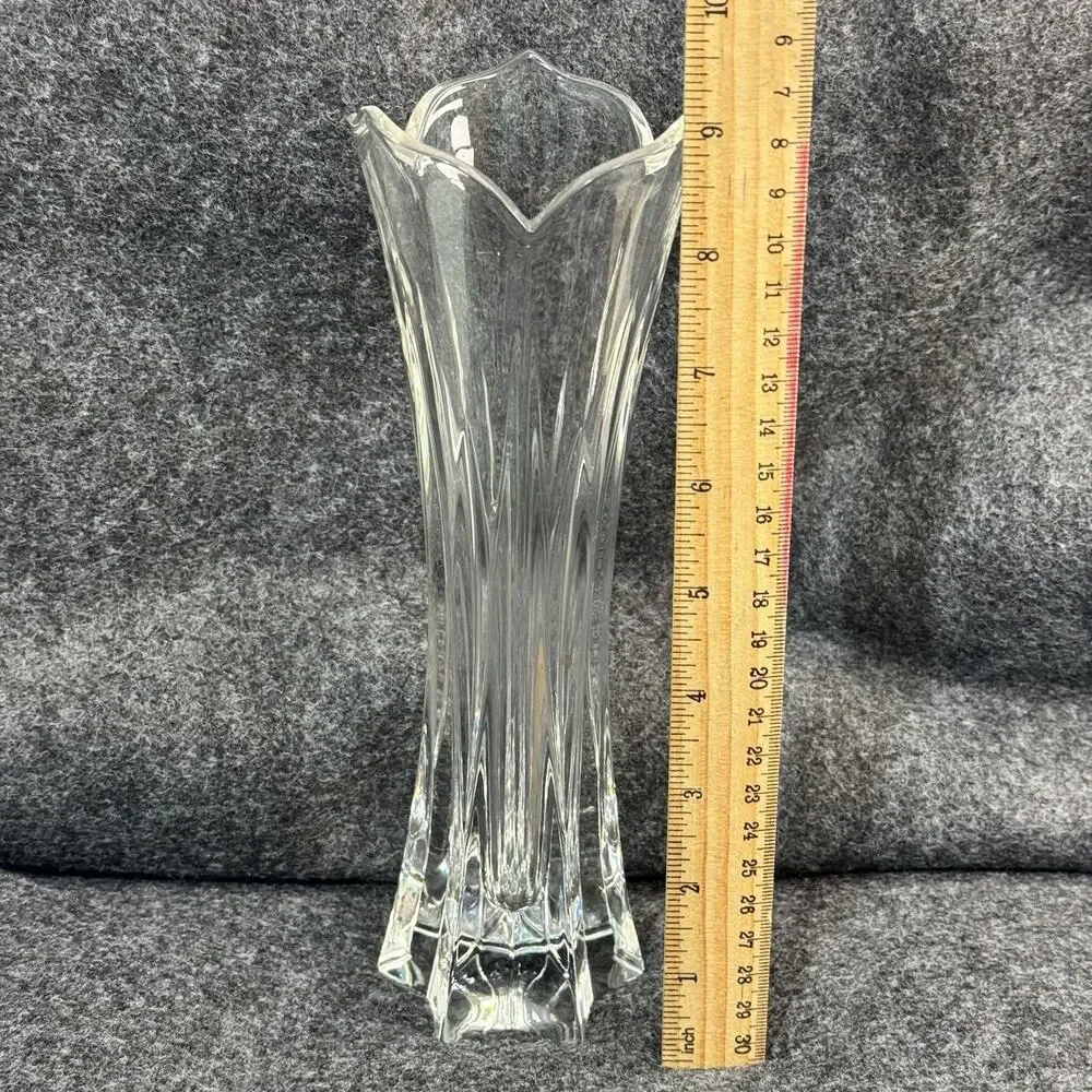 Gorham Germany Full Lead Glass Crystal Tulip Top Vase Star Of David Base 50s VTG